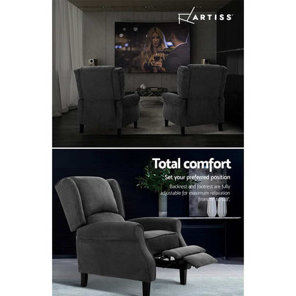Artiss Recliner Chair Adjustable Sofa Lounge Soft Suede Armchair Couch Charcoal-Furniture > Living Room-PEROZ Accessories