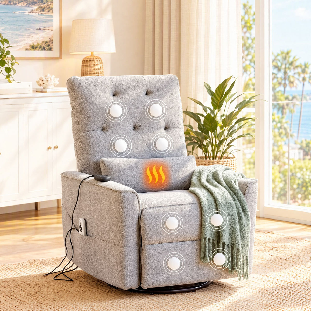Artiss Electric Massage Recliner Chair with 270° Swivel &amp; Heat, Grey