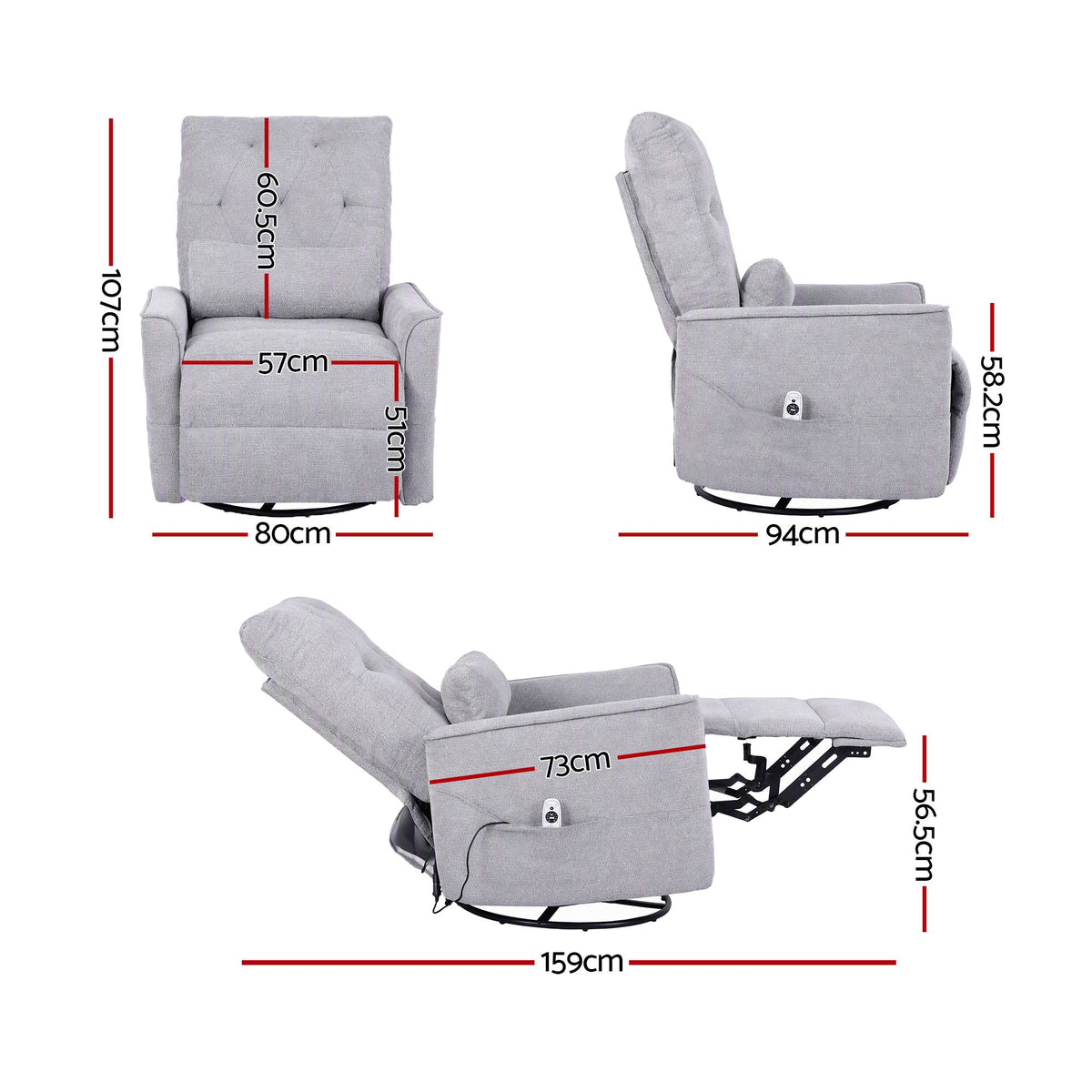 Artiss Electric Massage Recliner Chair with 270° Swivel &amp; Heat, Grey