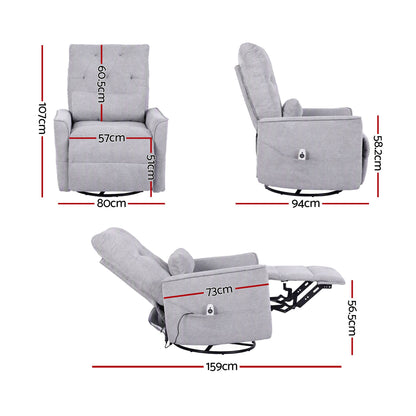 Artiss Electric Massage Recliner Chair with 270° Swivel &amp; Heat, Grey