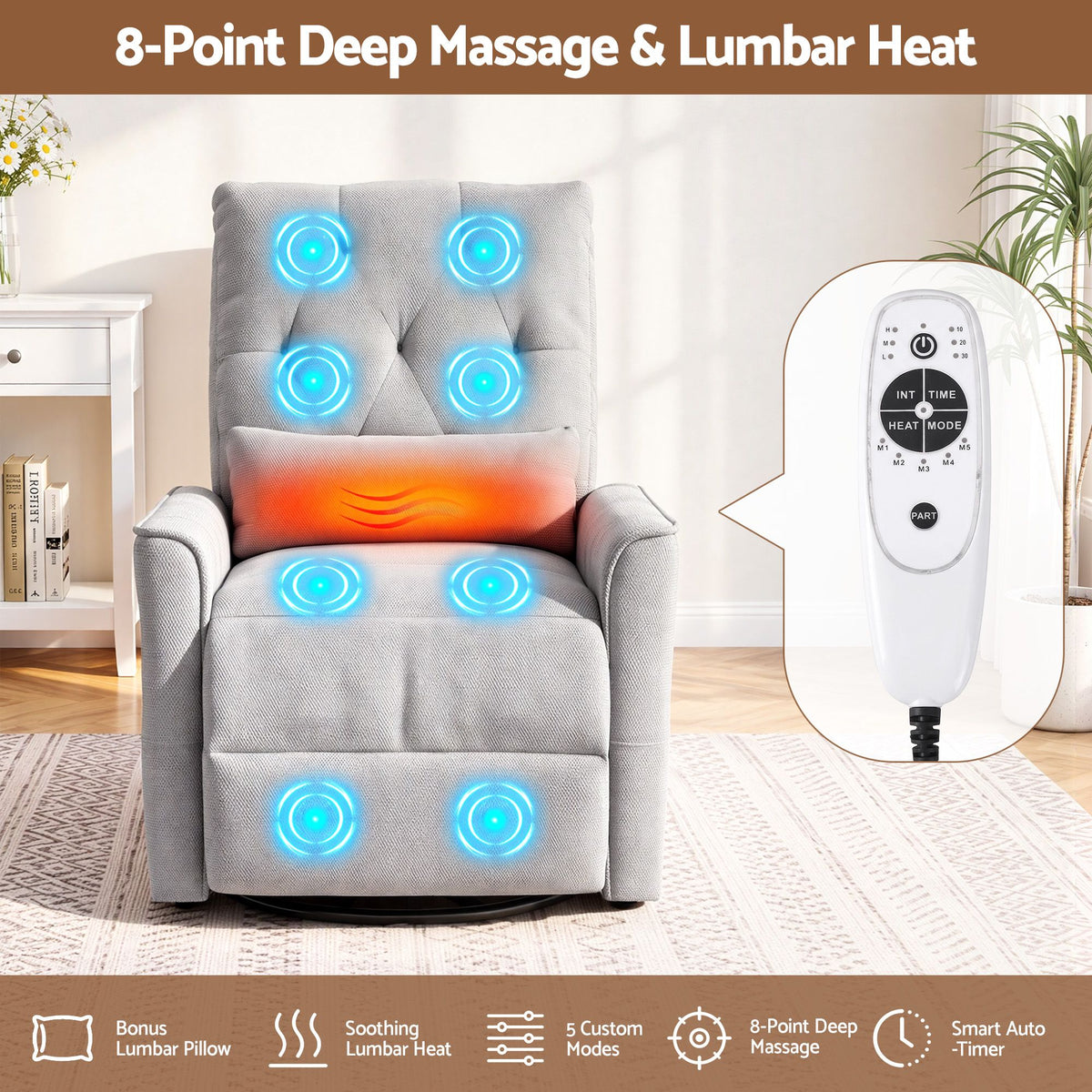 Artiss Electric Massage Recliner Chair with 270° Swivel &amp; Heat, Grey