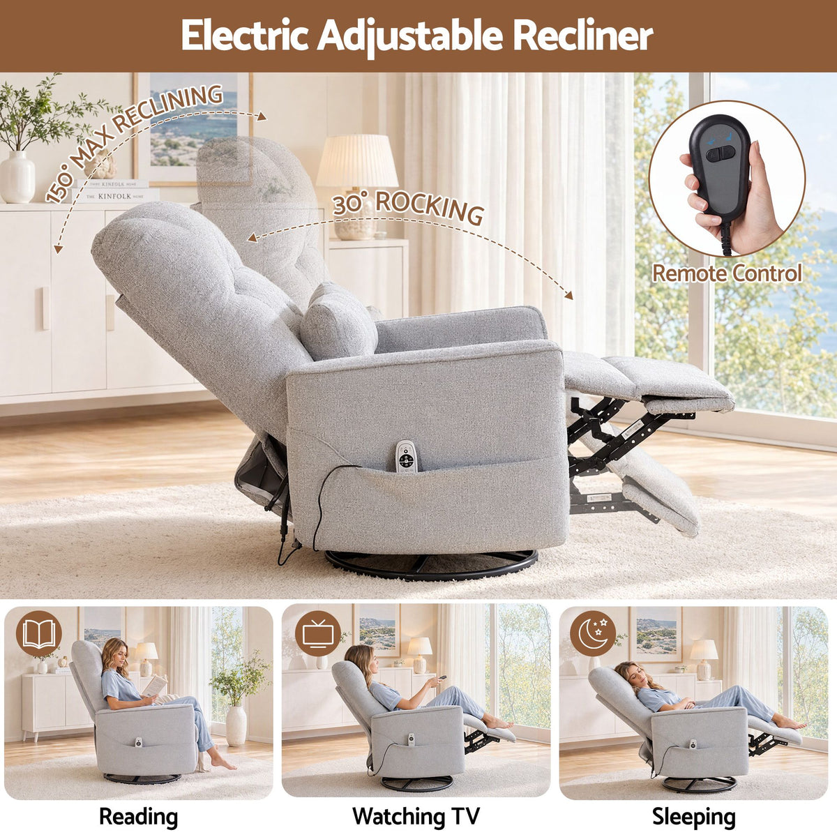 Artiss Electric Massage Recliner Chair with 270° Swivel &amp; Heat, Grey