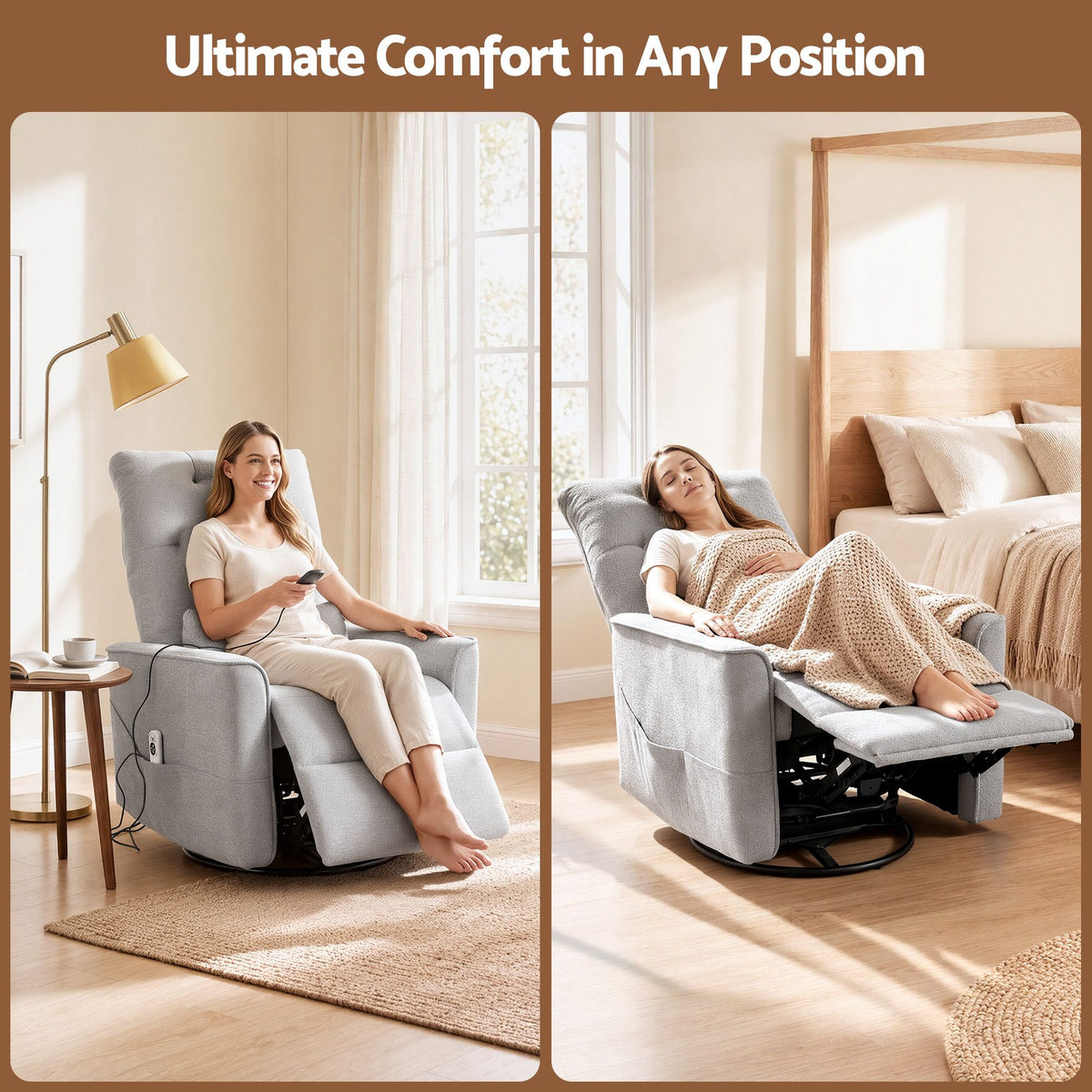 Artiss Electric Massage Recliner Chair with 270° Swivel &amp; Heat, Grey