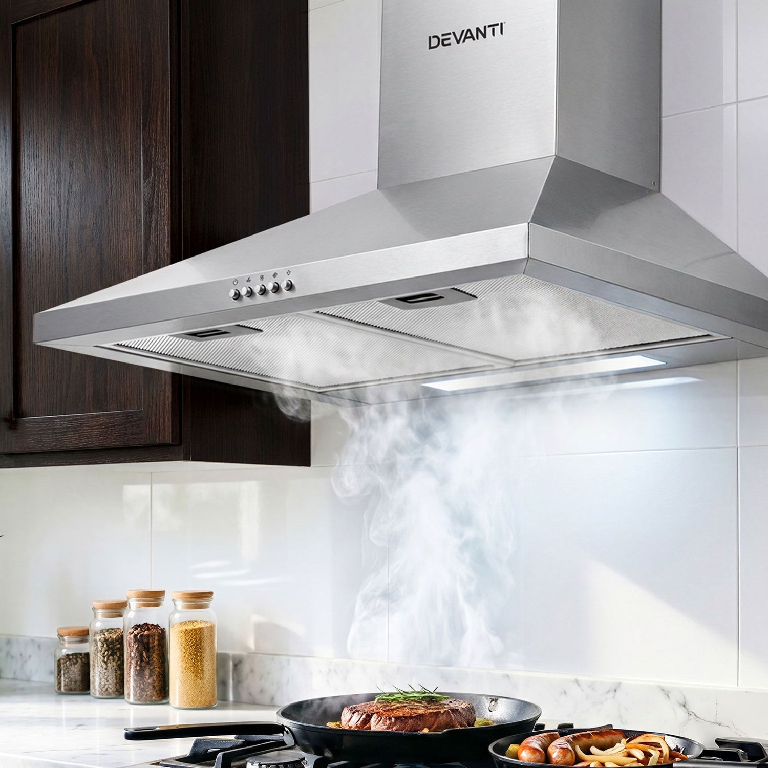 Devanti 600mm Range Hood 60cm Rangehood Stainless Steel-Rangehoods-PEROZ Accessories