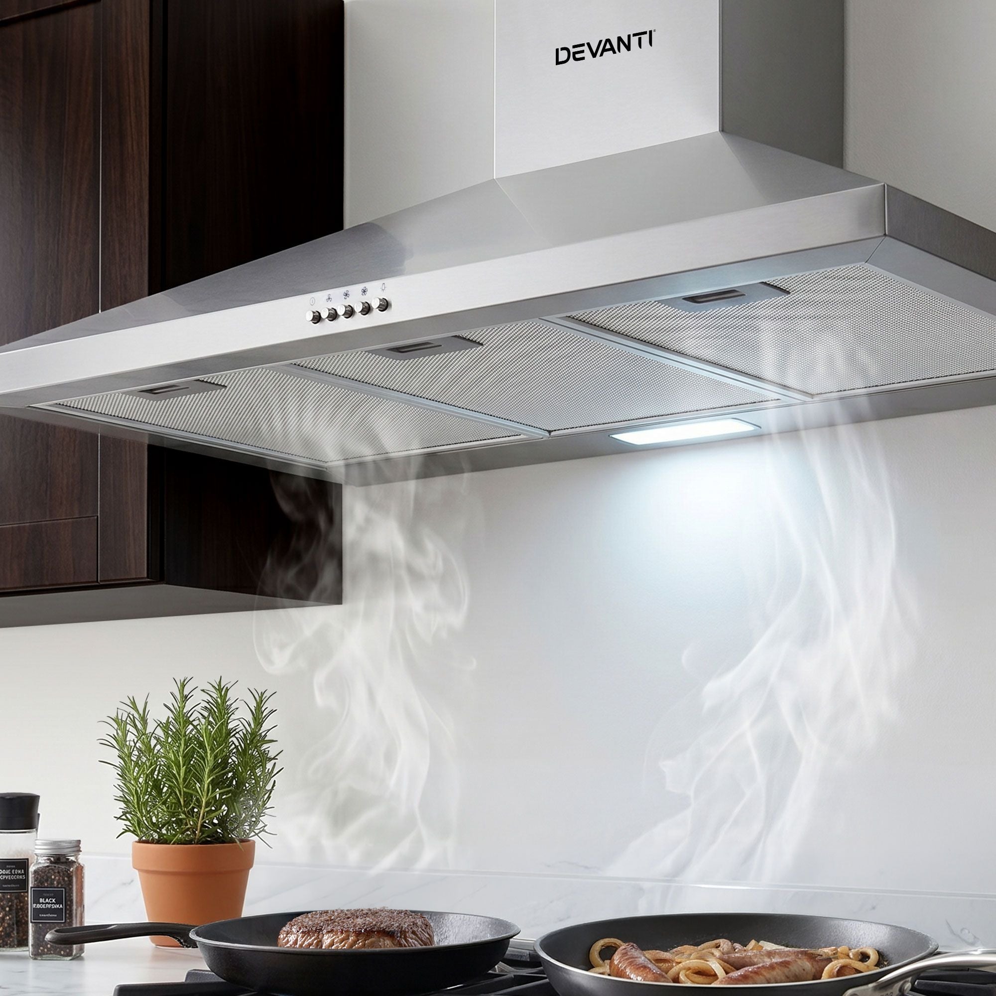 Devanti 900mm Range Hood 90cm Rangehood Stainless Steel-Rangehoods-PEROZ Accessories