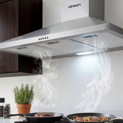 Devanti 900mm Range Hood 90cm Rangehood Stainless Steel-Rangehoods-PEROZ Accessories