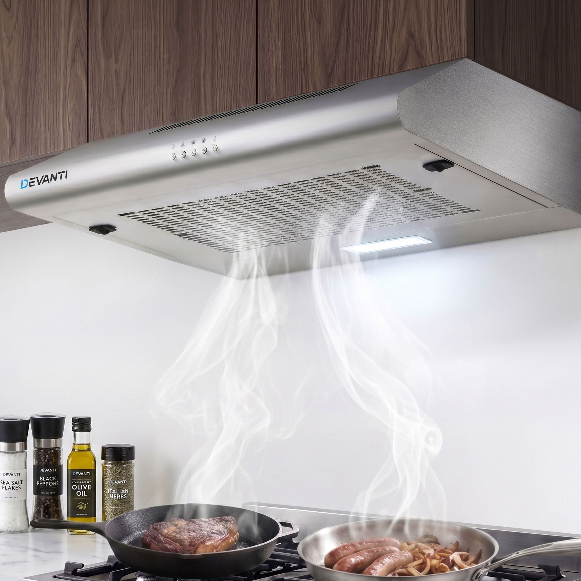 Devanti 600mm Range Hood 60cm Rangehood Stainless Steel-Rangehoods-PEROZ Accessories