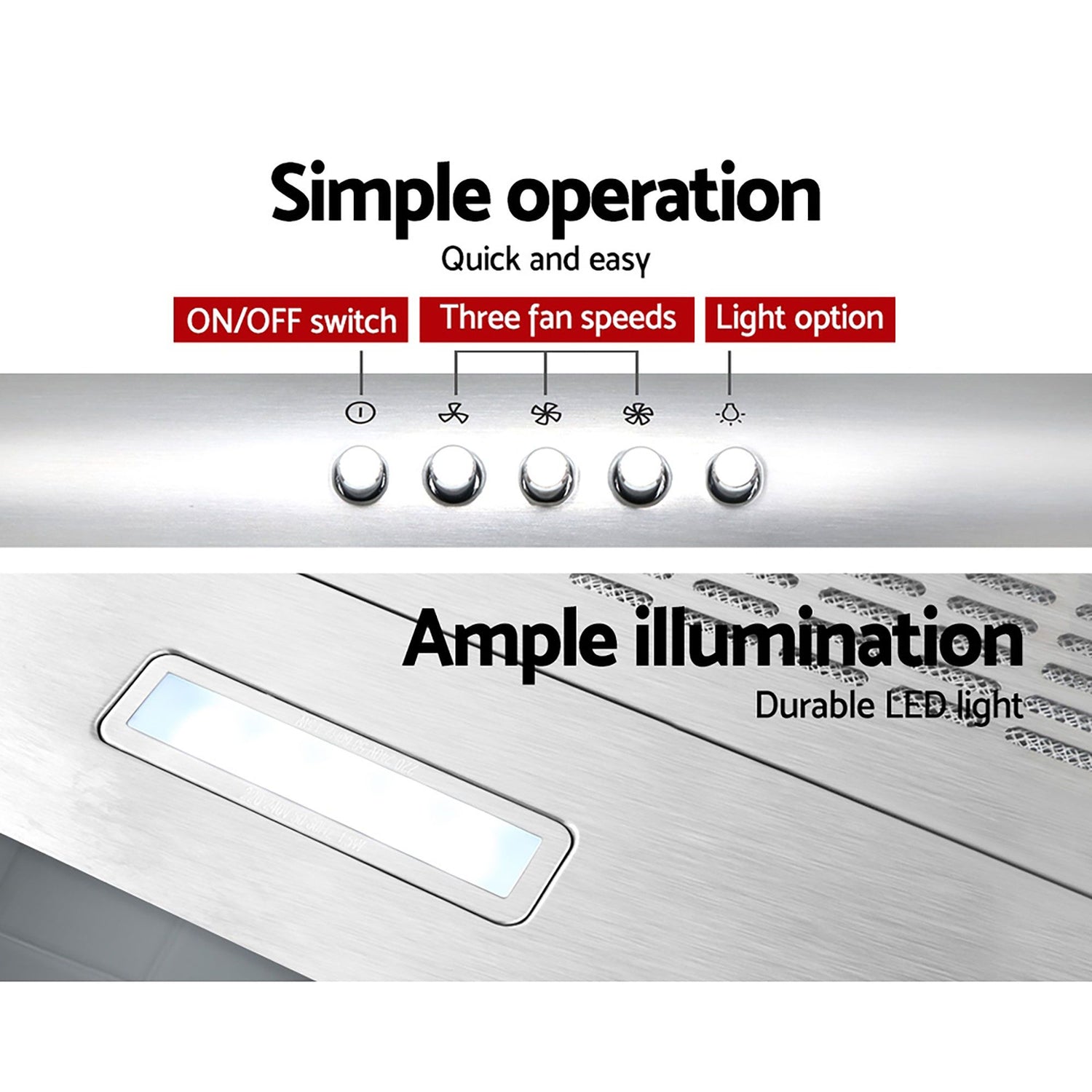 Devanti 600mm Range Hood 60cm Rangehood Stainless Steel-Rangehoods-PEROZ Accessories