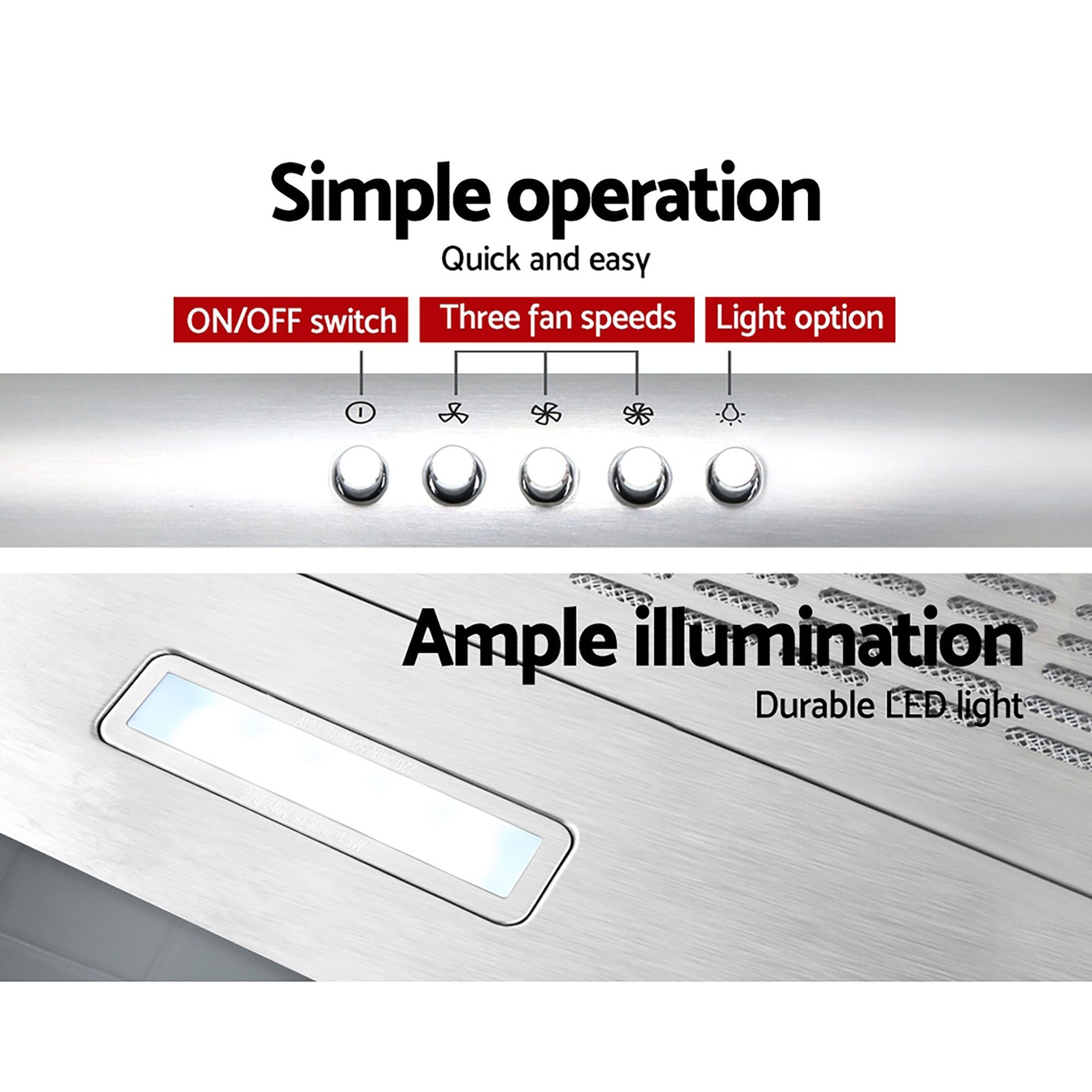 Devanti 600mm Range Hood 60cm Rangehood Stainless Steel-Rangehoods-PEROZ Accessories