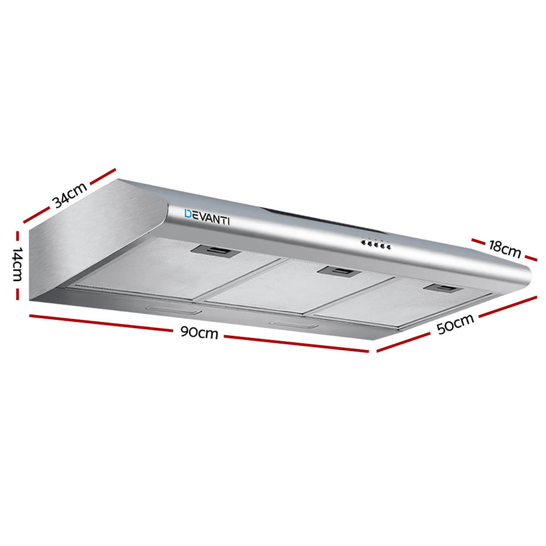 Devanti 900mm Range Hood 90cm Rangehood Stainless Steel-Rangehoods-PEROZ Accessories
