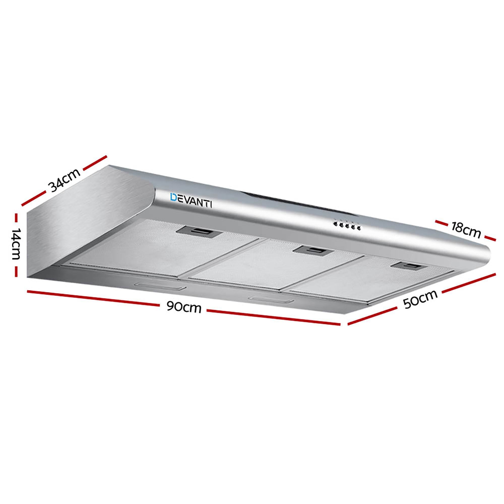 Devanti 900mm Range Hood 90cm Rangehood Stainless Steel-Rangehoods-PEROZ Accessories