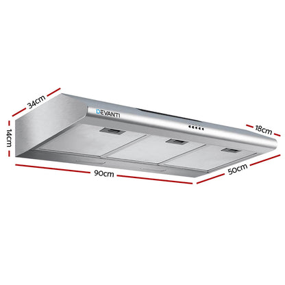 Devanti 900mm Range Hood 90cm Rangehood Stainless Steel-Rangehoods-PEROZ Accessories