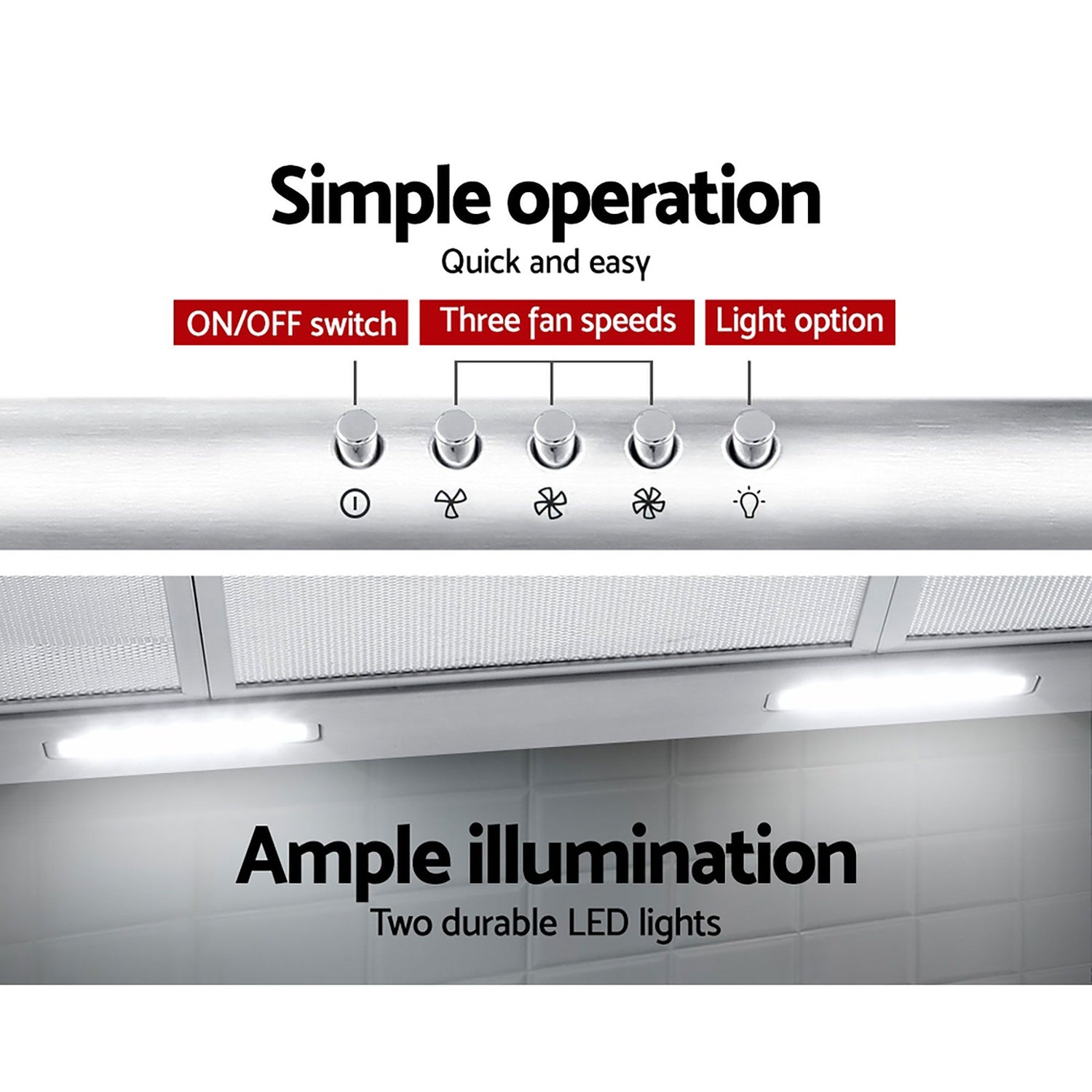 Devanti 900mm Range Hood 90cm Rangehood Stainless Steel-Rangehoods-PEROZ Accessories