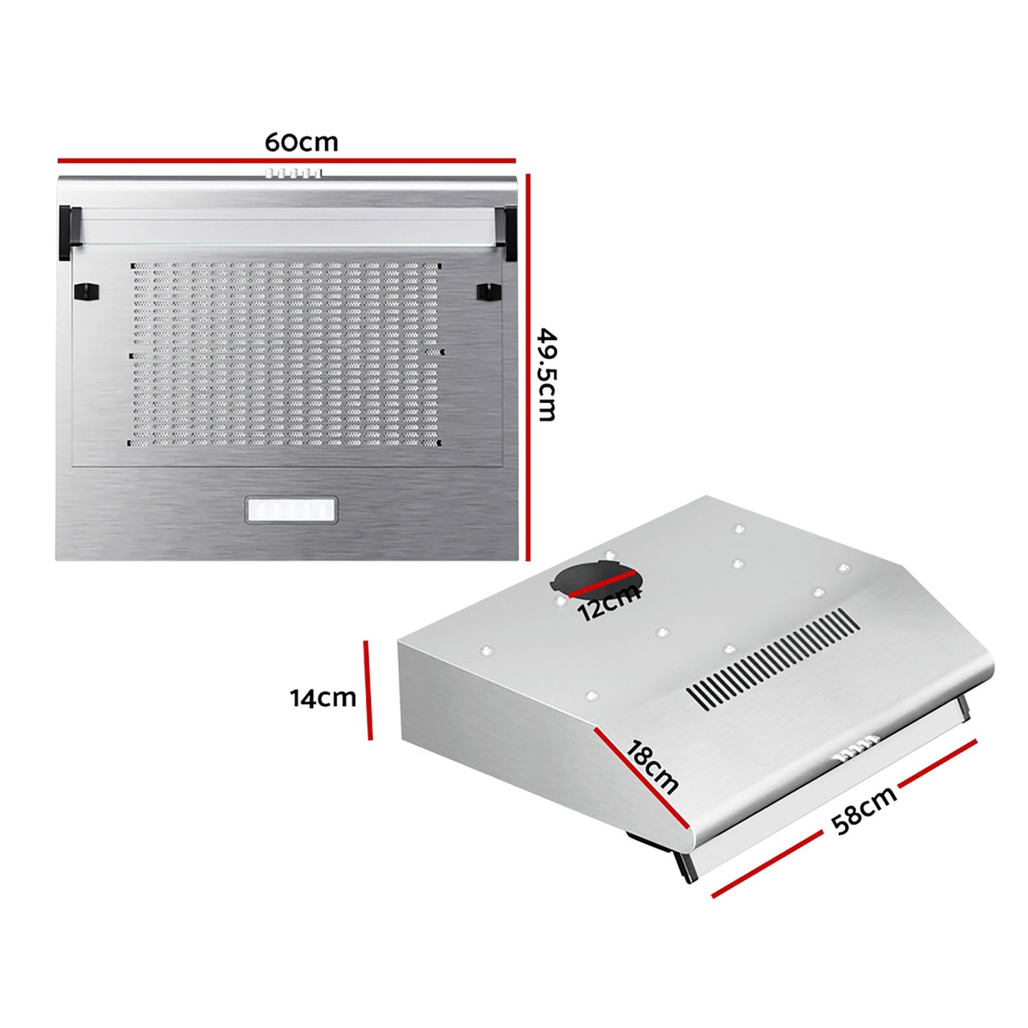 Devanti 600mm Range Hood 60cm Rangehood Kitchen Canopy LED Light Stainless Steel-Appliances > Kitchen Appliances-PEROZ Accessories