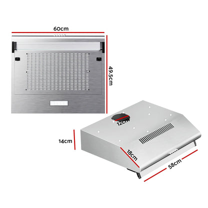 Devanti 600mm Range Hood 60cm Rangehood Kitchen Canopy LED Light Stainless Steel-Appliances > Kitchen Appliances-PEROZ Accessories