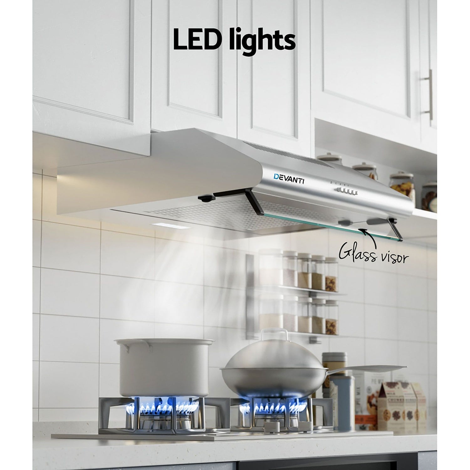 Devanti 600mm Range Hood 60cm Rangehood Kitchen Canopy LED Light Stainless Steel-Appliances > Kitchen Appliances-PEROZ Accessories