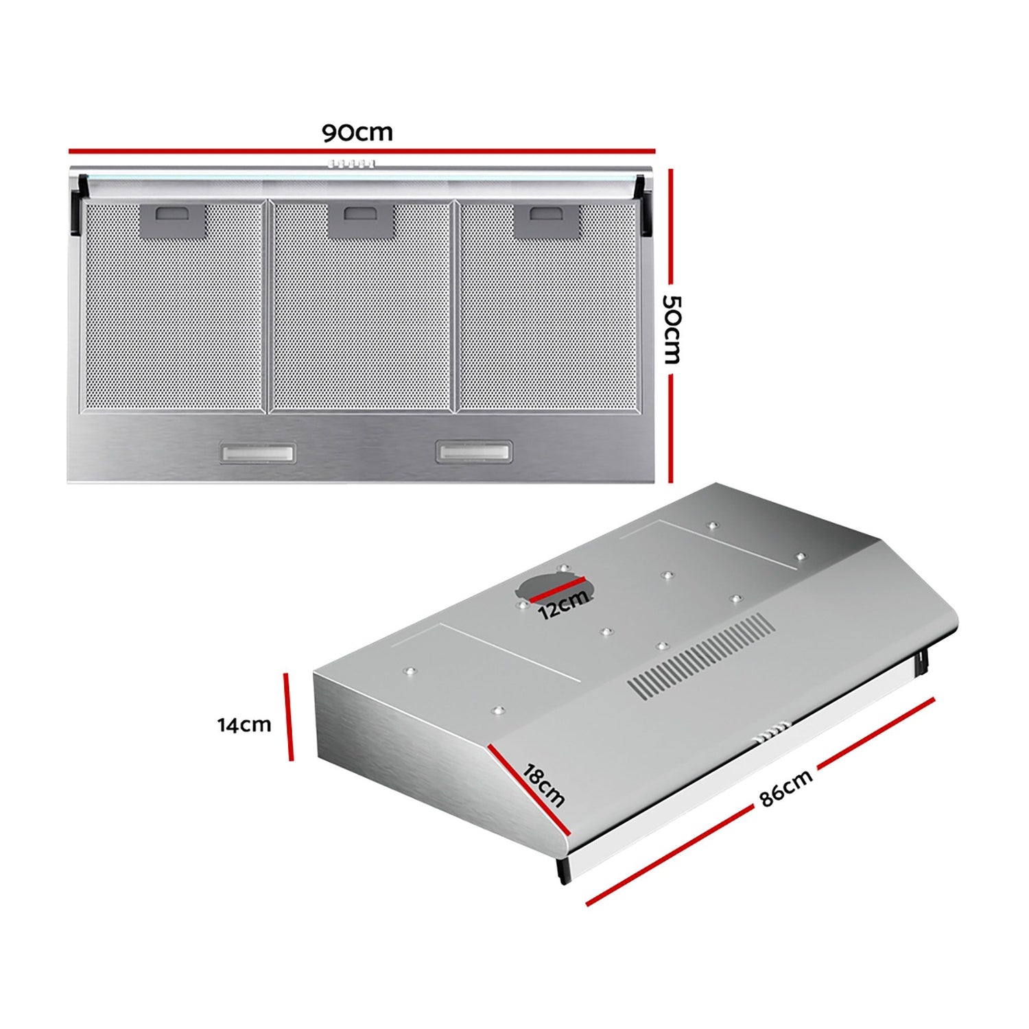 Devanti 900mm Range Hood 90cm Rangehood Stainless Steel-Appliances > Kitchen Appliances > Cooking Ranges-PEROZ Accessories
