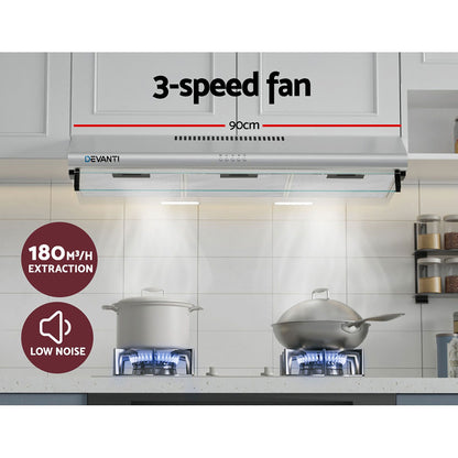 Devanti 900mm Range Hood 90cm Rangehood Stainless Steel-Appliances > Kitchen Appliances > Cooking Ranges-PEROZ Accessories