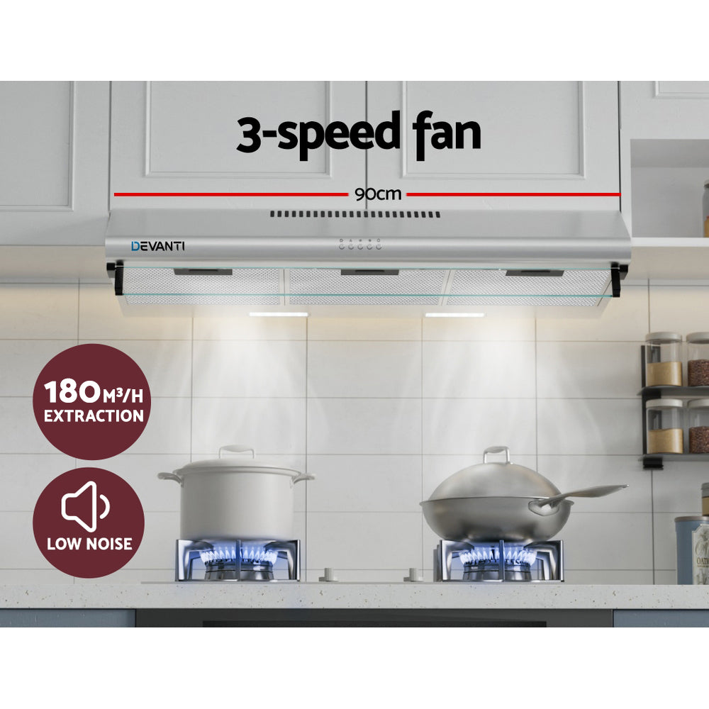 Devanti 900mm Range Hood 90cm Rangehood Stainless Steel-Appliances &gt; Kitchen Appliances &gt; Cooking Ranges-PEROZ Accessories