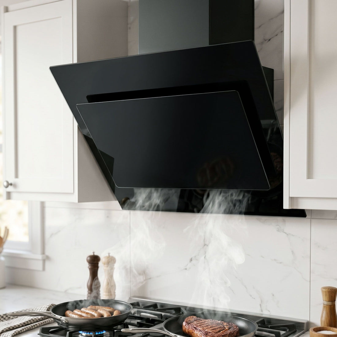 Devanti 900mm Range Hood 90cm Rangehood Glass Black-Rangehoods-PEROZ Accessories