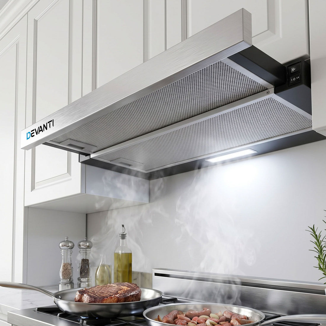 Devanti 600mm Range Hood 60cm Slide out Rangehood Stainless Steel-Rangehoods-PEROZ Accessories