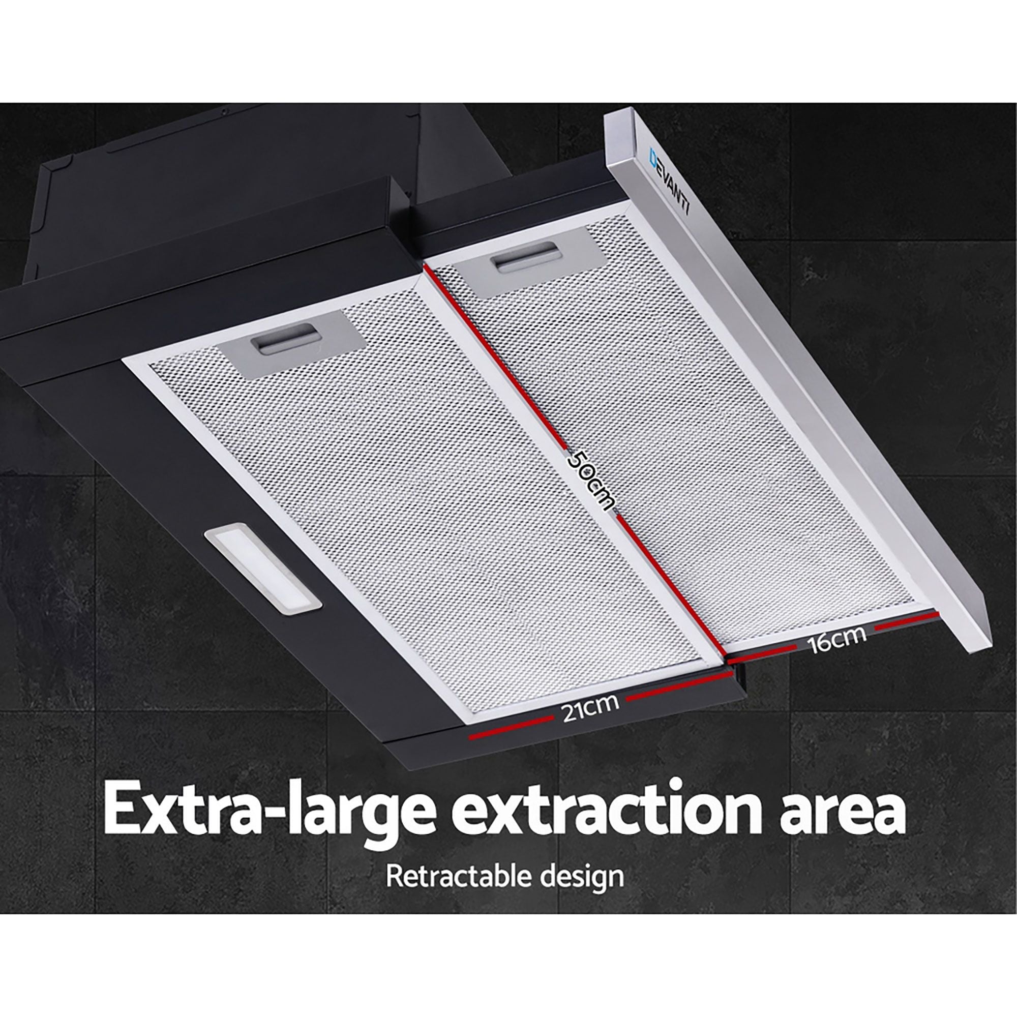 Devanti 600mm Range Hood 60cm Slide out Rangehood Stainless Steel-Rangehoods-PEROZ Accessories