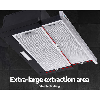 Devanti 600mm Range Hood 60cm Slide out Rangehood Stainless Steel-Rangehoods-PEROZ Accessories