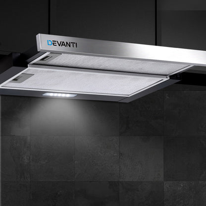 Devanti 600mm Range Hood 60cm Slide out Rangehood Stainless Steel-Rangehoods-PEROZ Accessories