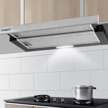Devanti 600mm Range Hood 60cm Slide out Rangehood Stainless Steel-Rangehoods-PEROZ Accessories