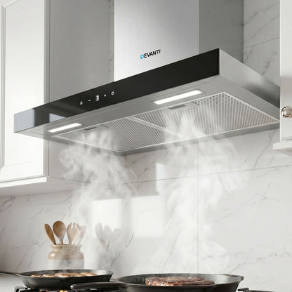 Devanti 600mm Range Hood 60cm Rangehood Glass Stainless Steel-Rangehoods-PEROZ Accessories