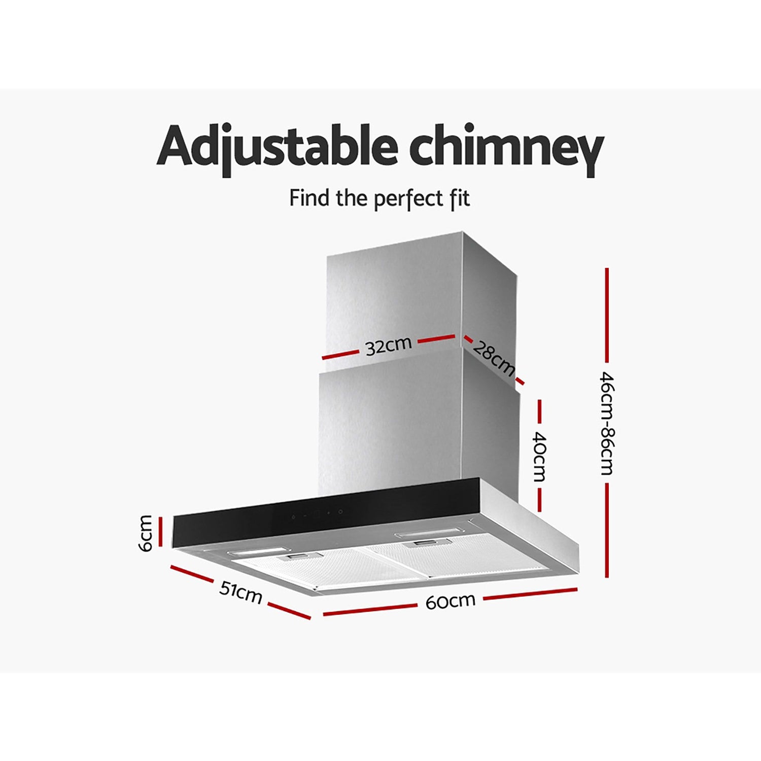 Devanti 600mm Range Hood 60cm Rangehood Glass Stainless Steel-Rangehoods-PEROZ Accessories