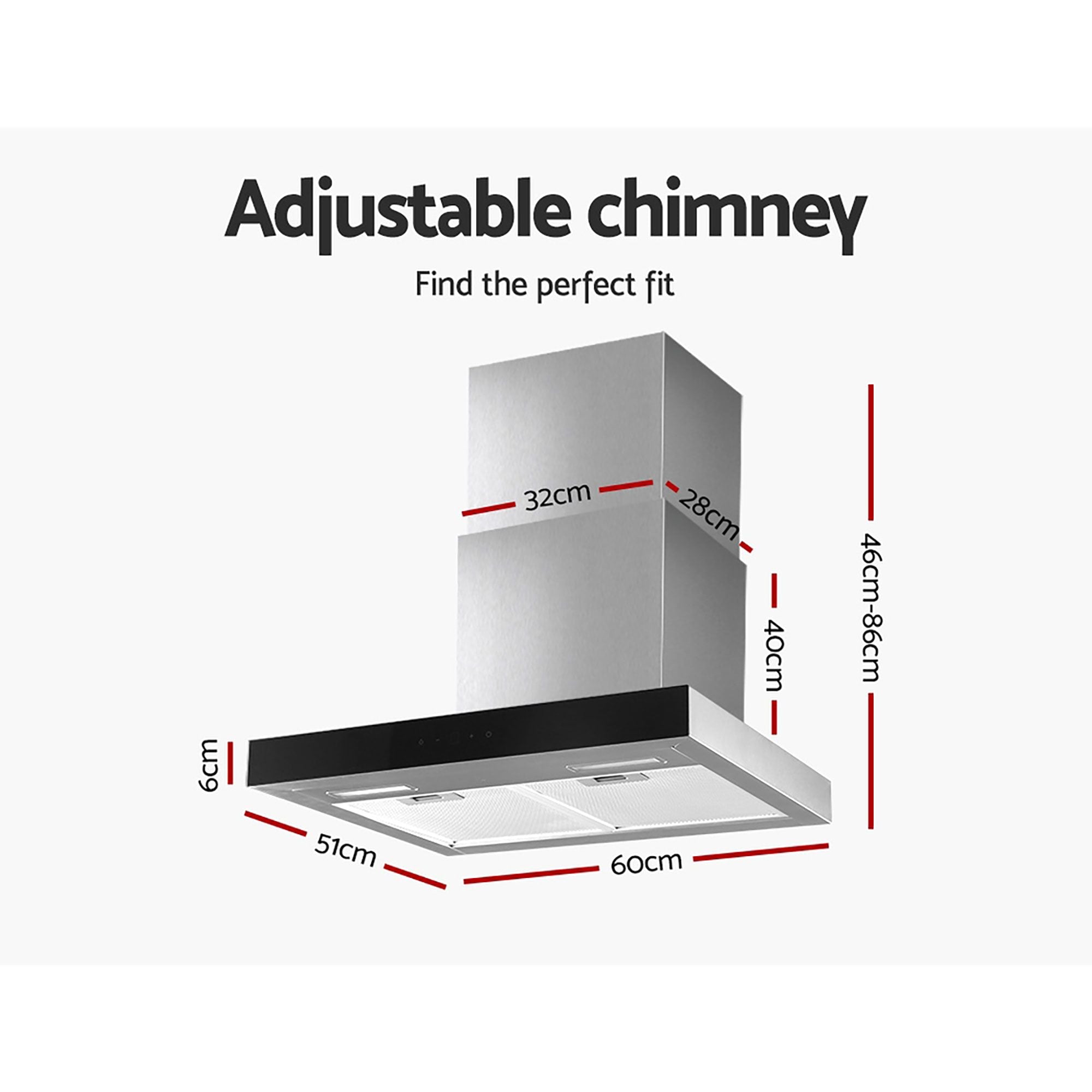 Devanti 600mm Range Hood 60cm Rangehood Glass Stainless Steel-Rangehoods-PEROZ Accessories