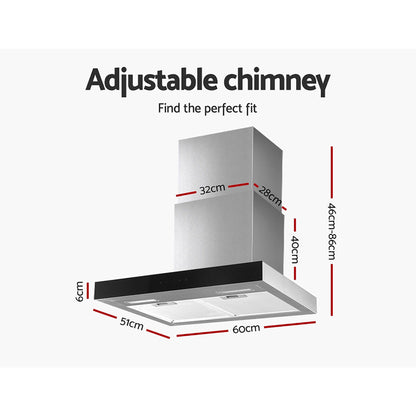 Devanti 600mm Range Hood 60cm Rangehood Glass Stainless Steel-Rangehoods-PEROZ Accessories