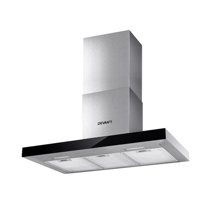 Devanti 900mm Range Hood 90cm Rangehood Glass Stainless Steel-Rangehoods-PEROZ Accessories