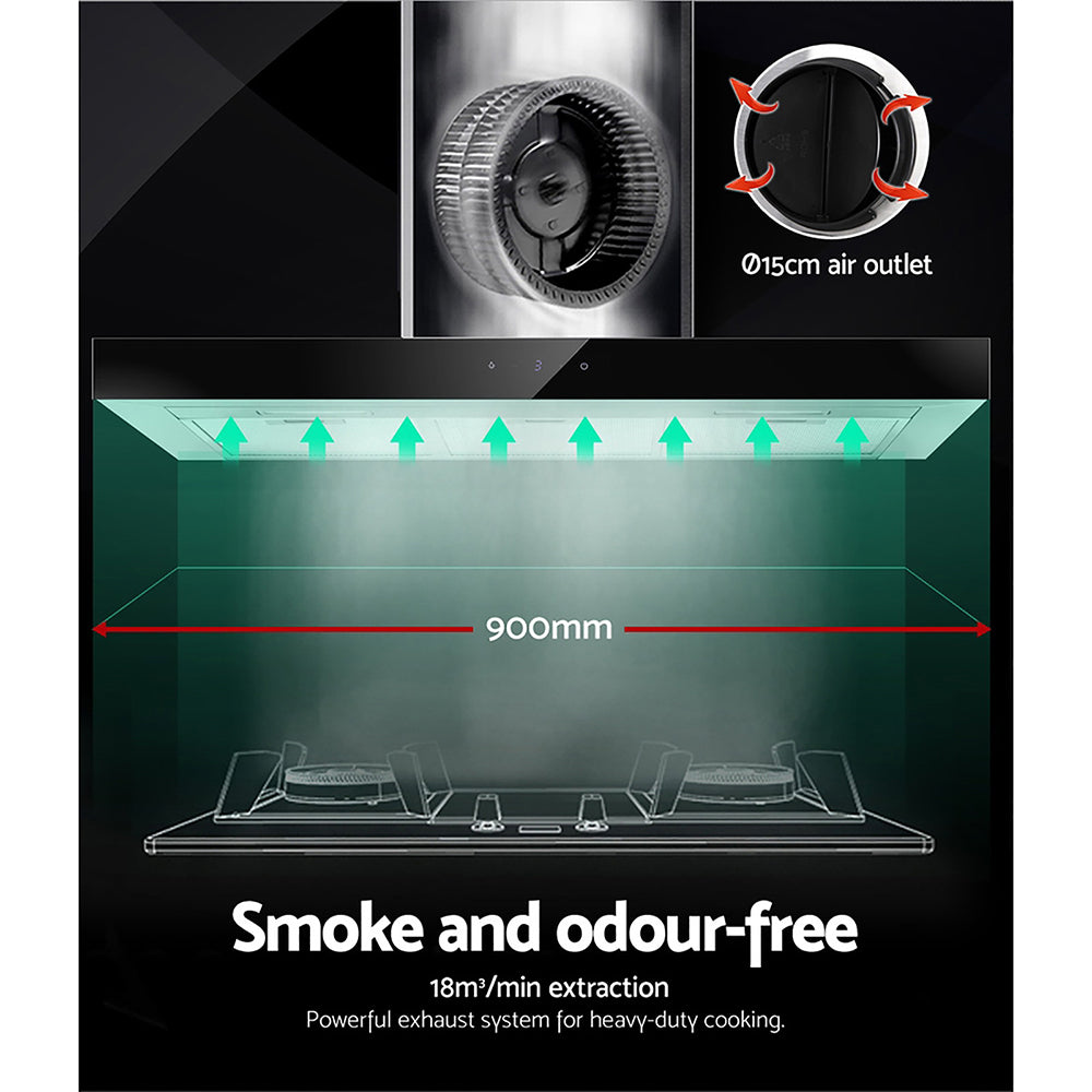 Devanti 900mm Range Hood 90cm Rangehood Glass Stainless Steel-Rangehoods-PEROZ Accessories