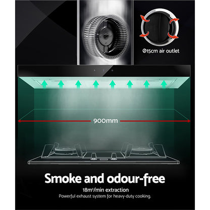 Devanti 900mm Range Hood 90cm Rangehood Glass Stainless Steel-Rangehoods-PEROZ Accessories