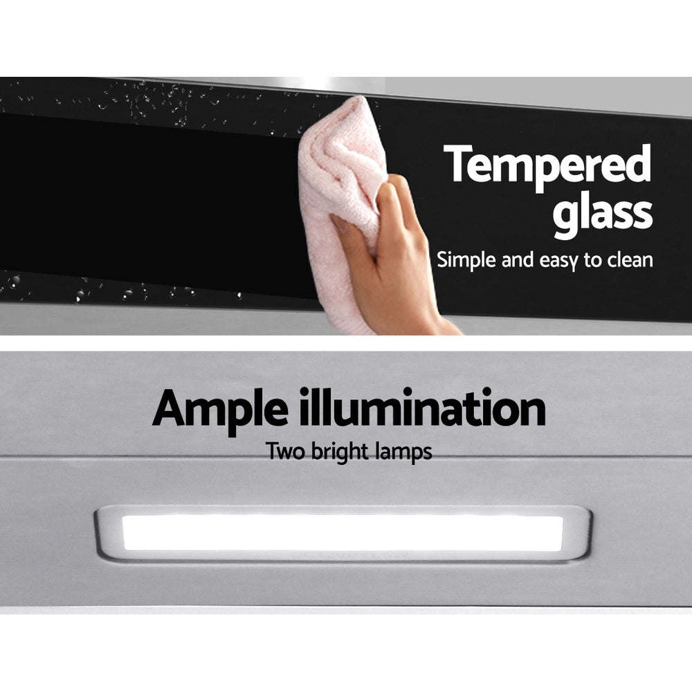 Devanti 900mm Range Hood 90cm Rangehood Glass Stainless Steel-Rangehoods-PEROZ Accessories