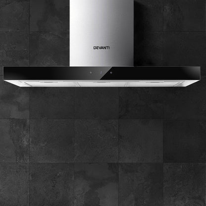 Devanti 900mm Range Hood 90cm Rangehood Glass Stainless Steel-Rangehoods-PEROZ Accessories