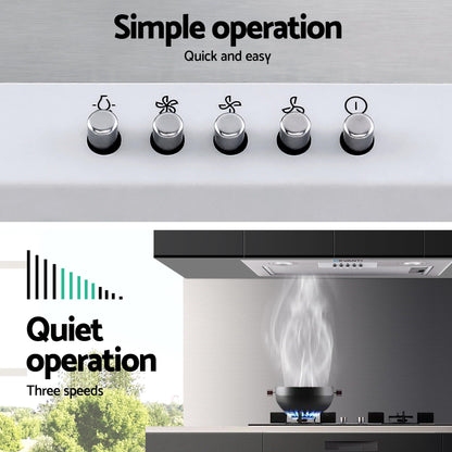 Devanti 520mm Range Hood 52cm Rangehood Stainless Steel-Rangehoods-PEROZ Accessories