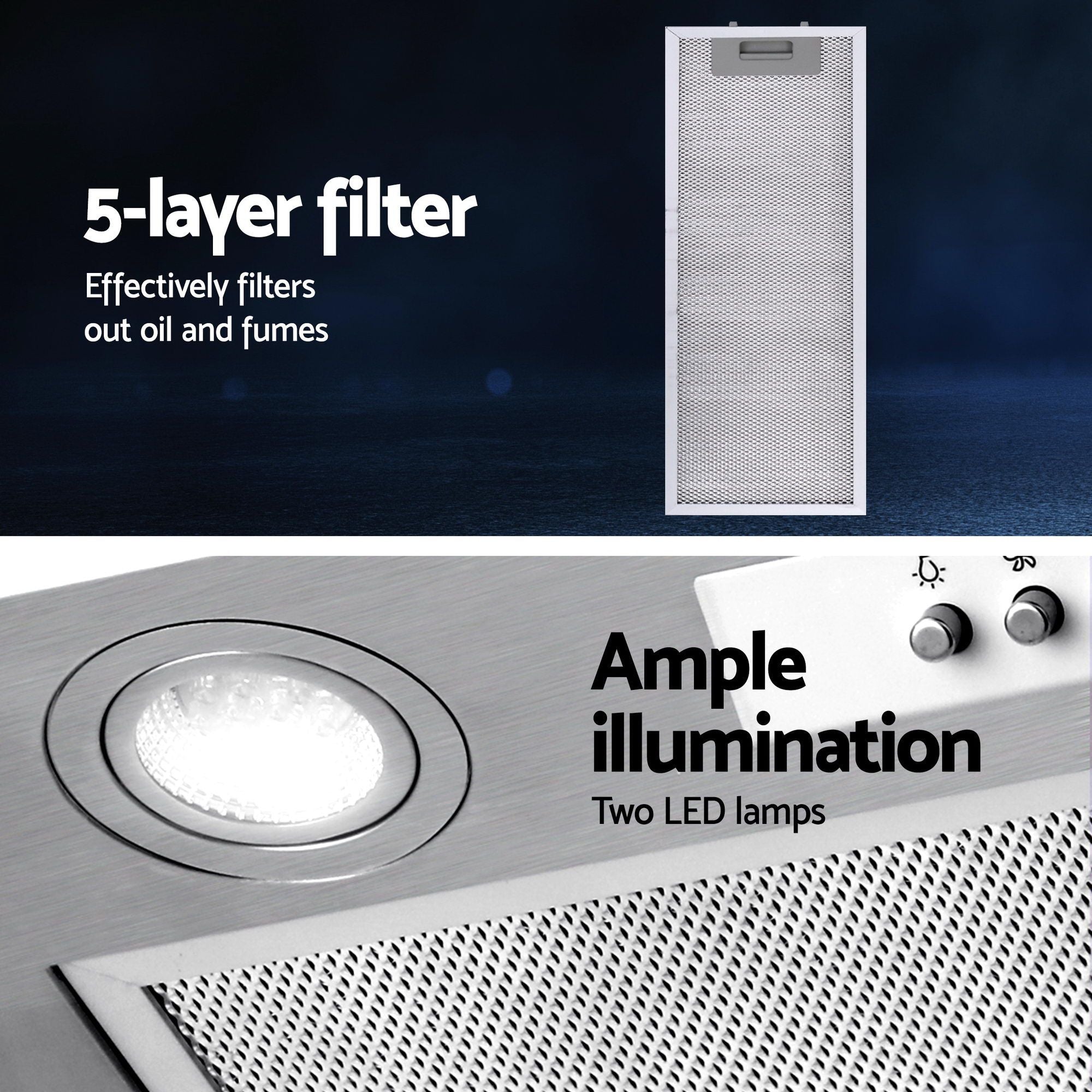 Devanti 520mm Range Hood 52cm Rangehood Stainless Steel-Rangehoods-PEROZ Accessories