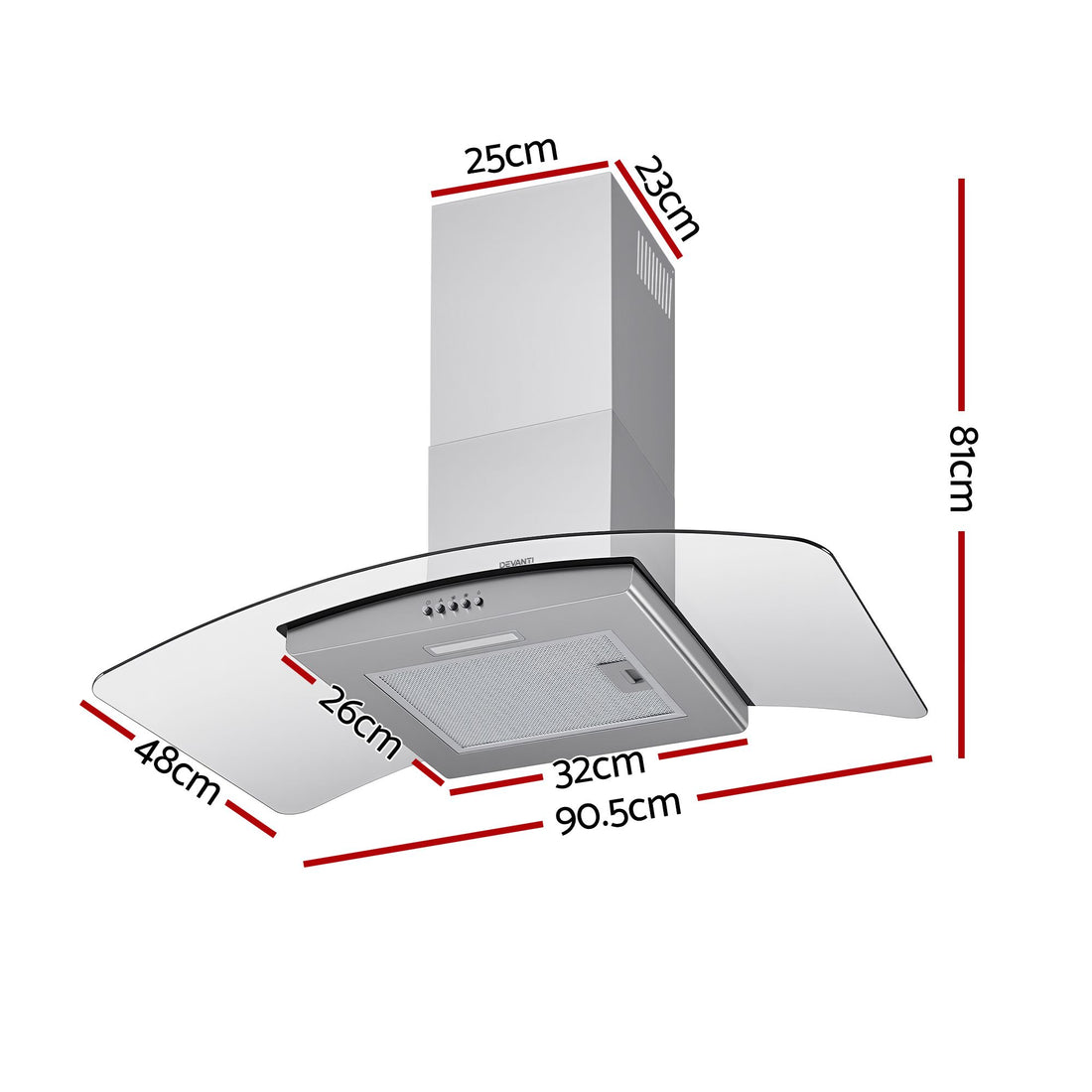 Devanti 90cm Range Hood Curved Glass Canopy Rangehood Kitchen Exhaust Fan-Appliances > Kitchen Appliances > Cooking Ranges-PEROZ Accessories