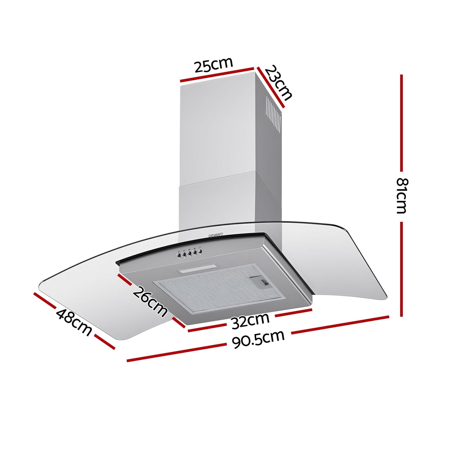 Devanti 90cm Range Hood Curved Glass Canopy Rangehood Kitchen Exhaust Fan-Appliances > Kitchen Appliances > Cooking Ranges-PEROZ Accessories