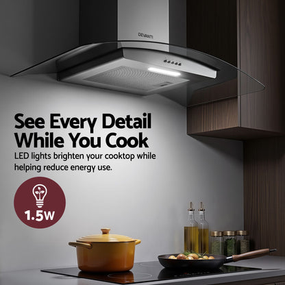 Devanti 90cm Range Hood Curved Glass Canopy Rangehood Kitchen Exhaust Fan-Appliances > Kitchen Appliances > Cooking Ranges-PEROZ Accessories