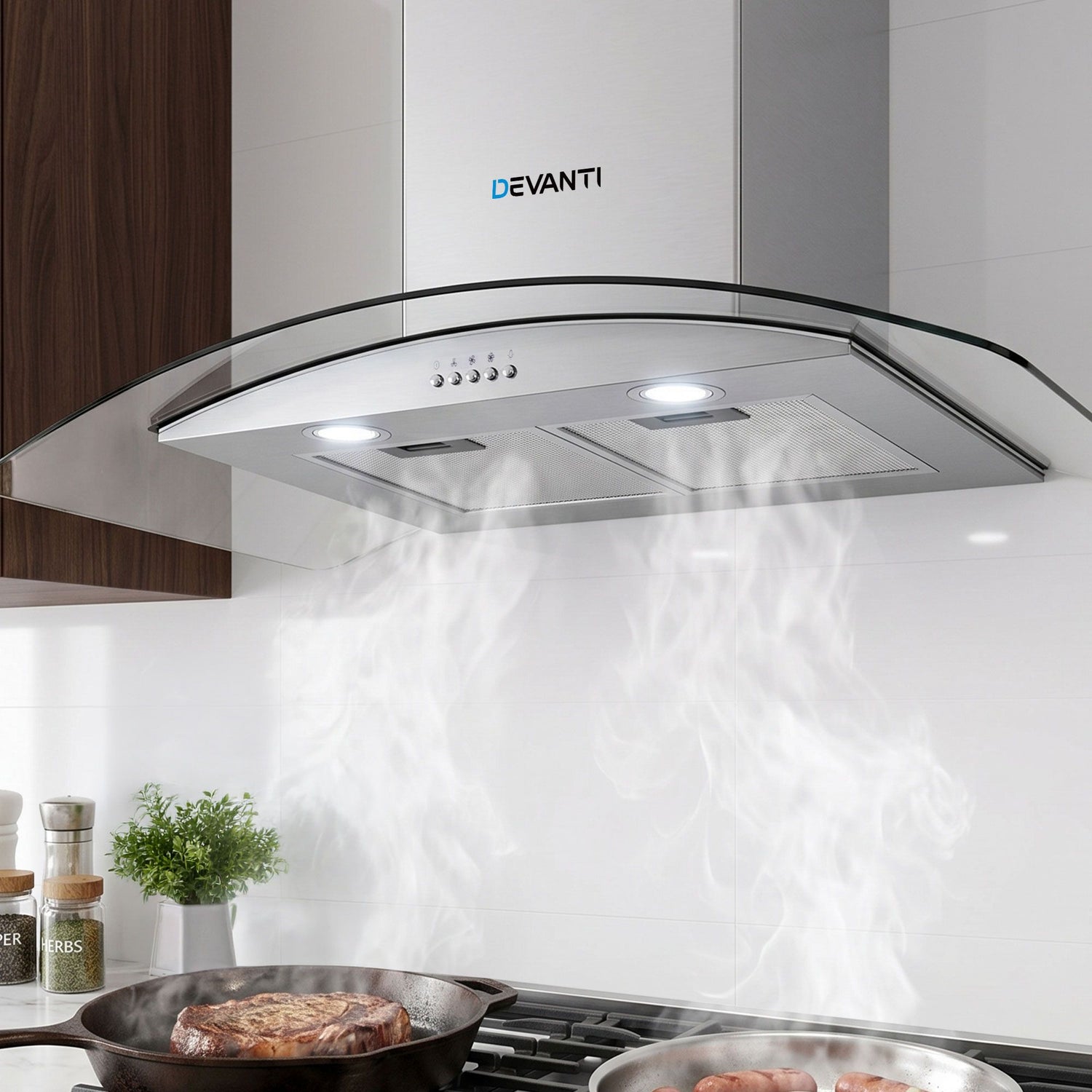 Devanti 900mm Range Hood 90cm Rangehood Glass Canopy-Rangehoods-PEROZ Accessories