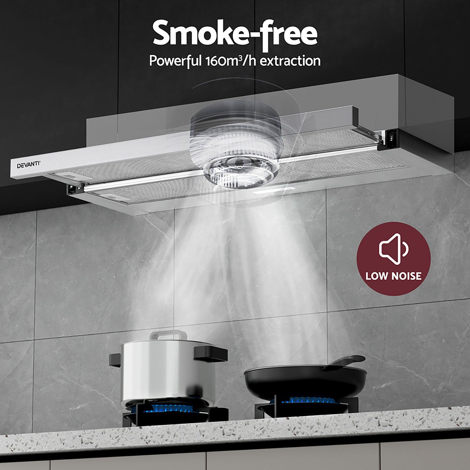 Devanti 900mm Range Hood 90cm Slide out Rangehood Stainless Steel-Appliances > Kitchen Appliances-PEROZ Accessories