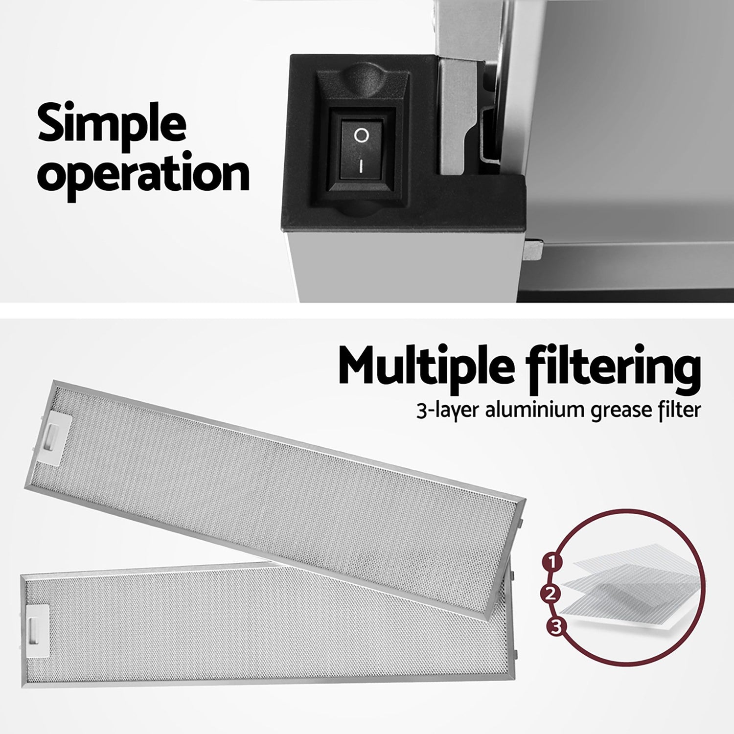 Devanti 900mm Range Hood 90cm Slide out Rangehood Stainless Steel-Appliances > Kitchen Appliances-PEROZ Accessories
