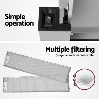 Devanti 900mm Range Hood 90cm Slide out Rangehood Stainless Steel-Appliances > Kitchen Appliances-PEROZ Accessories