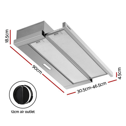 Devanti 900mm Range Hood 90cm Slide out Rangehood Stainless Steel-Appliances &gt; Kitchen Appliances-PEROZ Accessories
