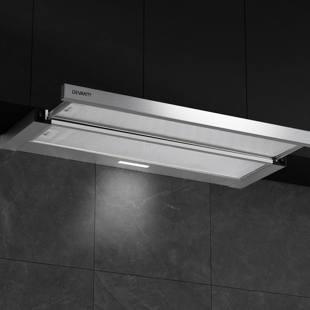 Devanti 900mm Range Hood 90cm Slide out Rangehood Stainless Steel-Appliances &gt; Kitchen Appliances-PEROZ Accessories