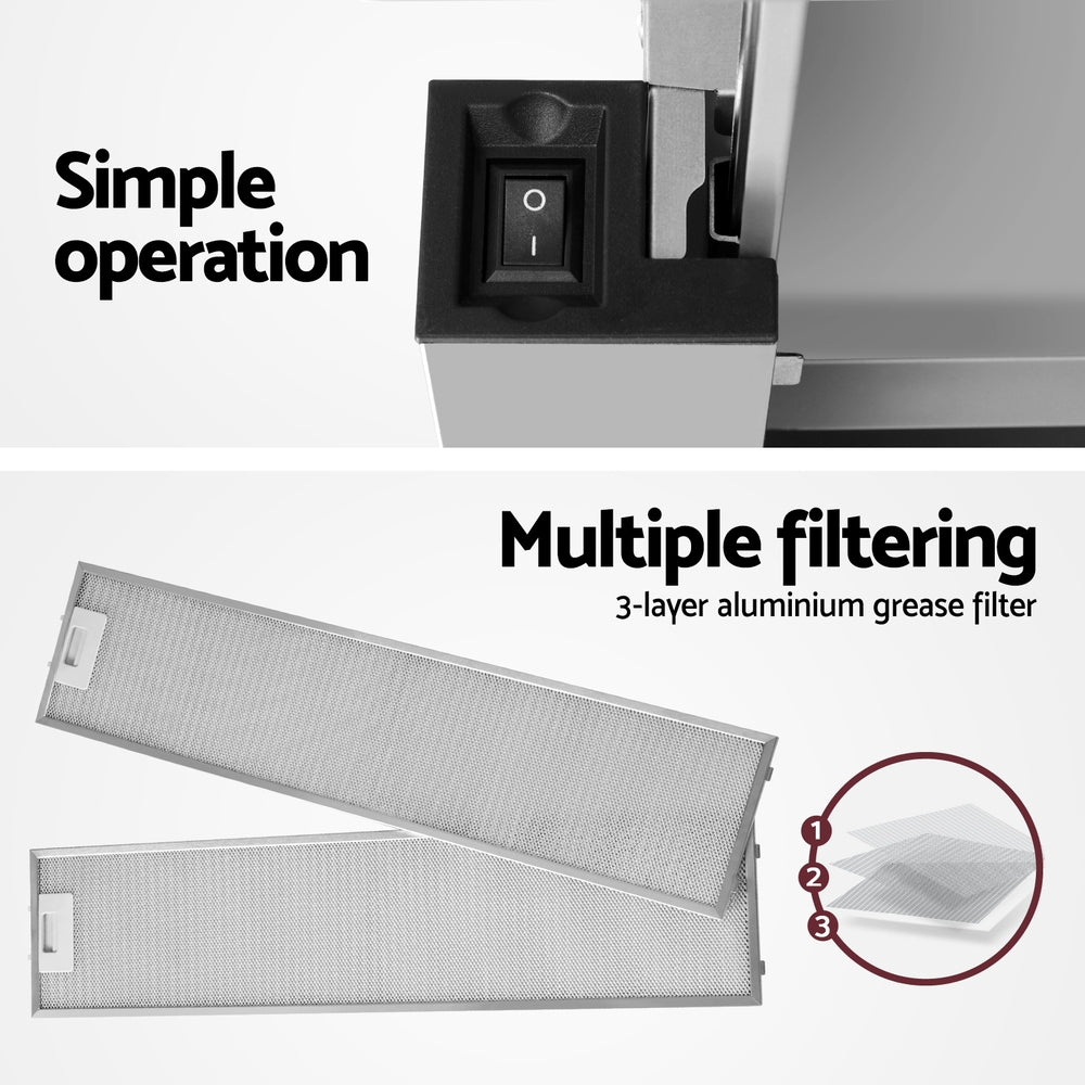 Devanti 900mm Range Hood 90cm Slide out Rangehood Stainless Steel-Appliances &gt; Kitchen Appliances-PEROZ Accessories